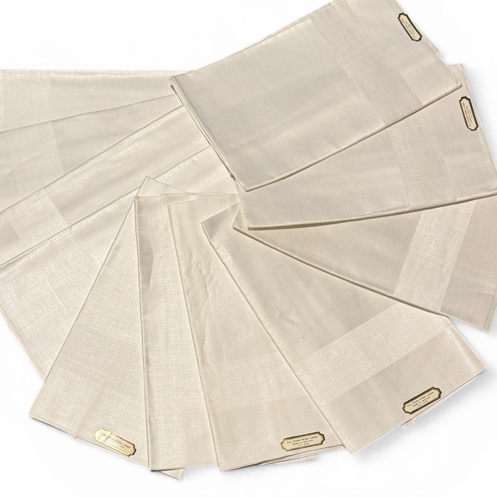 Irish Linen Dinner Napkins Set of 12 Ivory Woven Stripe Made in Ireland UNUSED